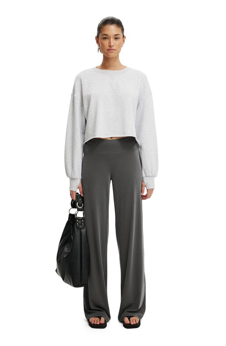 Cotton On Women's Cropped Fleece Sweatshirt, Alternate, color, Soft Grey Marle