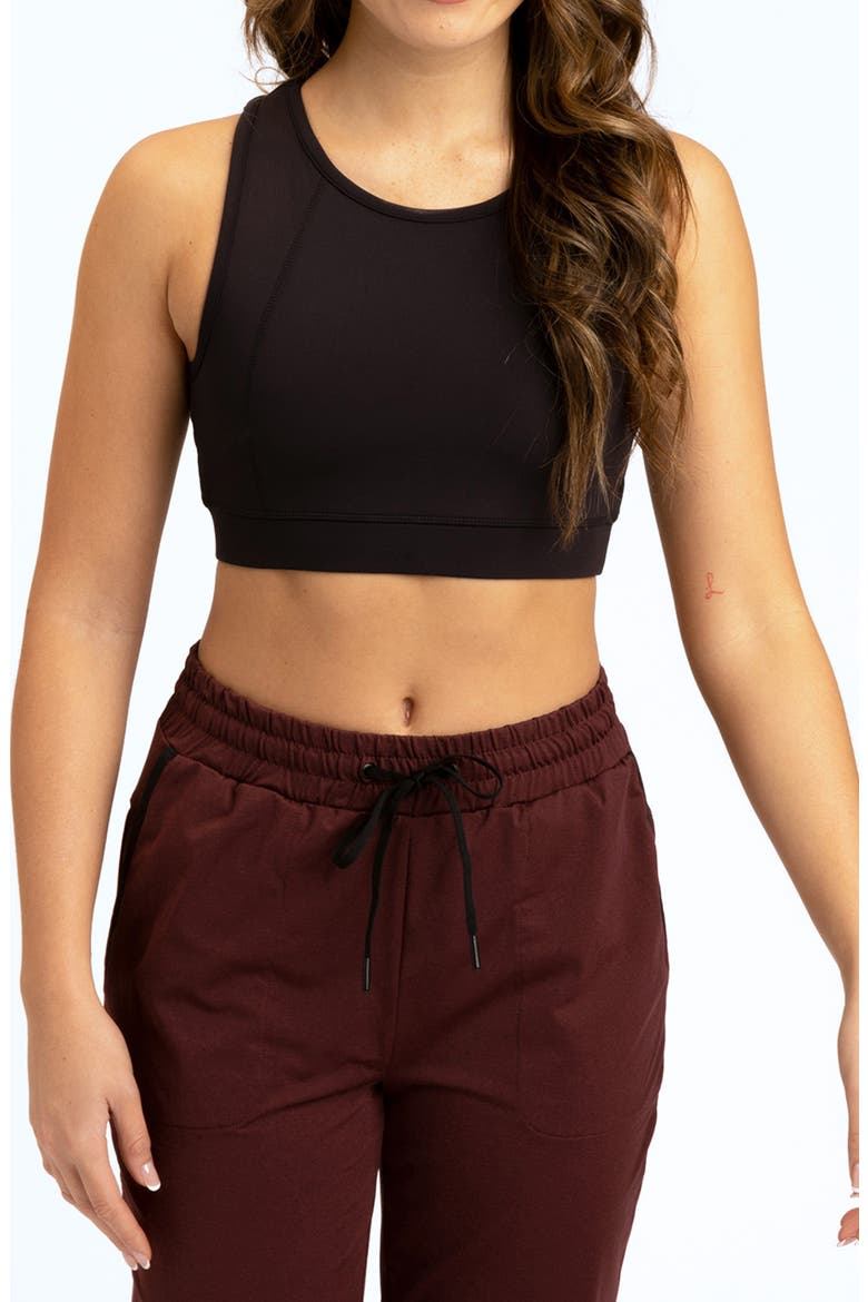 Eva Crossover Sports Bra, Main, color, JET BLACK