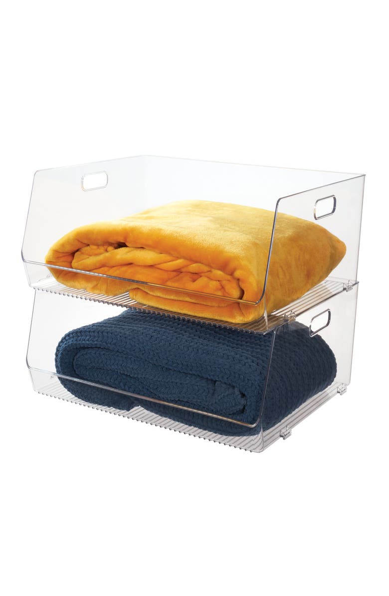 iDesign Stackable Open-Front Bin with Handles, Set of 2, Clear, Made in USA, Main, color, Clear