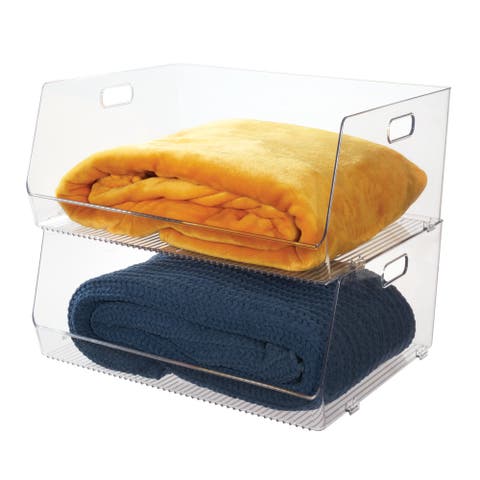 Stackable Open-Front Bin with Handles, Set of 2, Clear, Made in USA