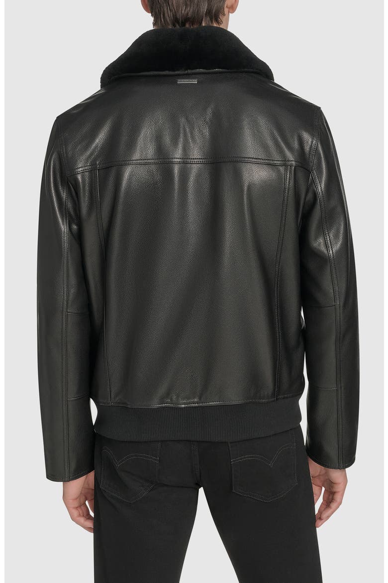Leather Aviator Jacket with Removable Genuine Shearling Collar, Alternate, color, BLACK