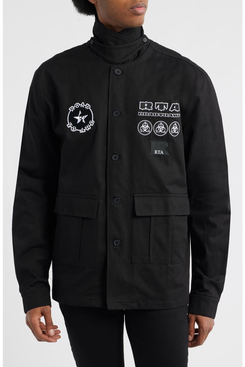 Nilton Graphic Military Patch Button-Up Shirt, Alternate, color, BLACK MILITARY PATCH