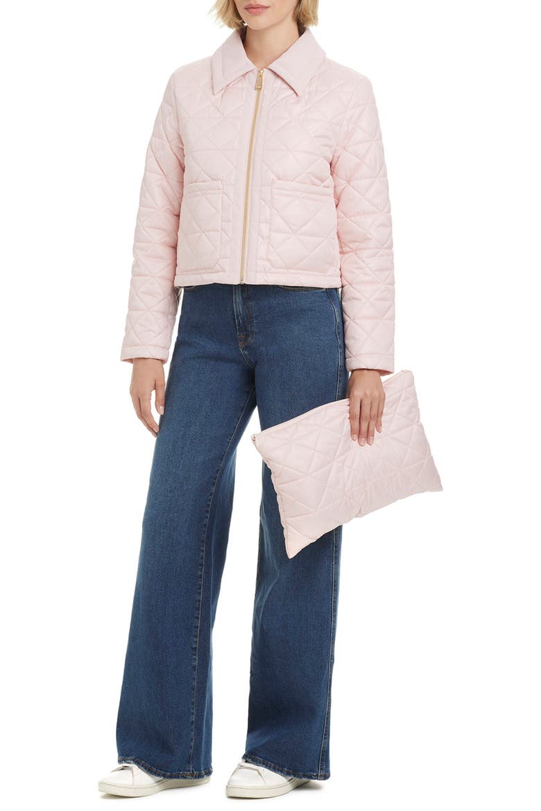 Zip Front Quilted Jacket, Alternate, color, PEACH TEA