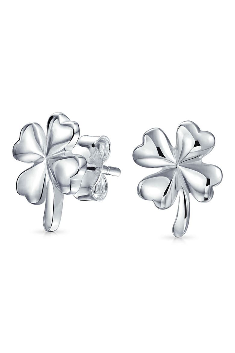 Sterling Silver Good Luck Four Leaf Clover Stud Earrings, Alternate, color, SILVER