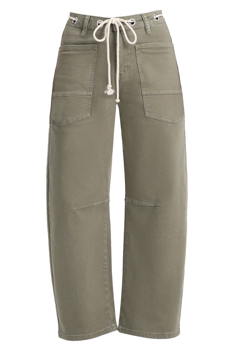High Waist Drawstring Barrel Leg Jeans, Alternate, color, GREEN