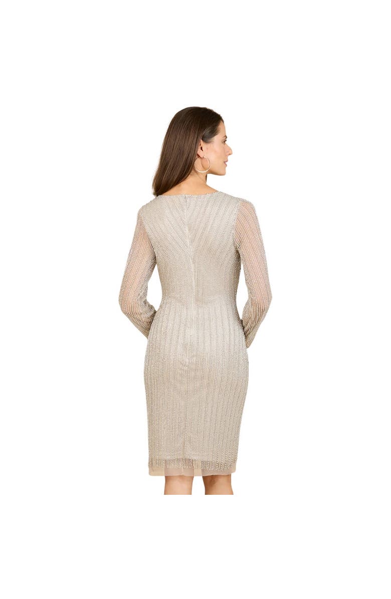 LARA New York Classic V-Neck Beaded Long Sleeve Cocktail Dress, Alternate, color, Silver