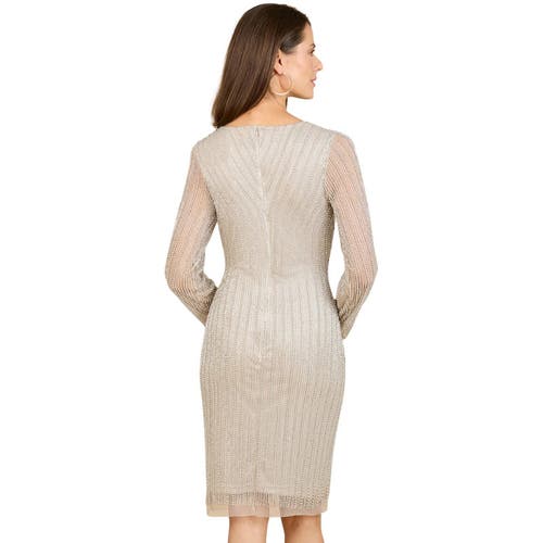 Lara New York Classic V-neck Beaded Long Sleeve Cocktail Dress In Silver
