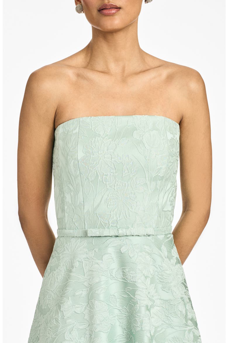 Darian Floral Jacquard Strapless Gown, Alternate, color, CELADON