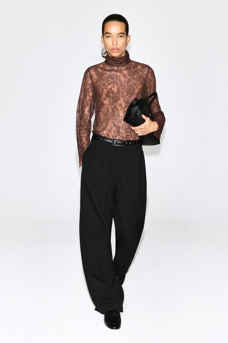 Turtleneck Lace Top, Alternate, color, BROWN