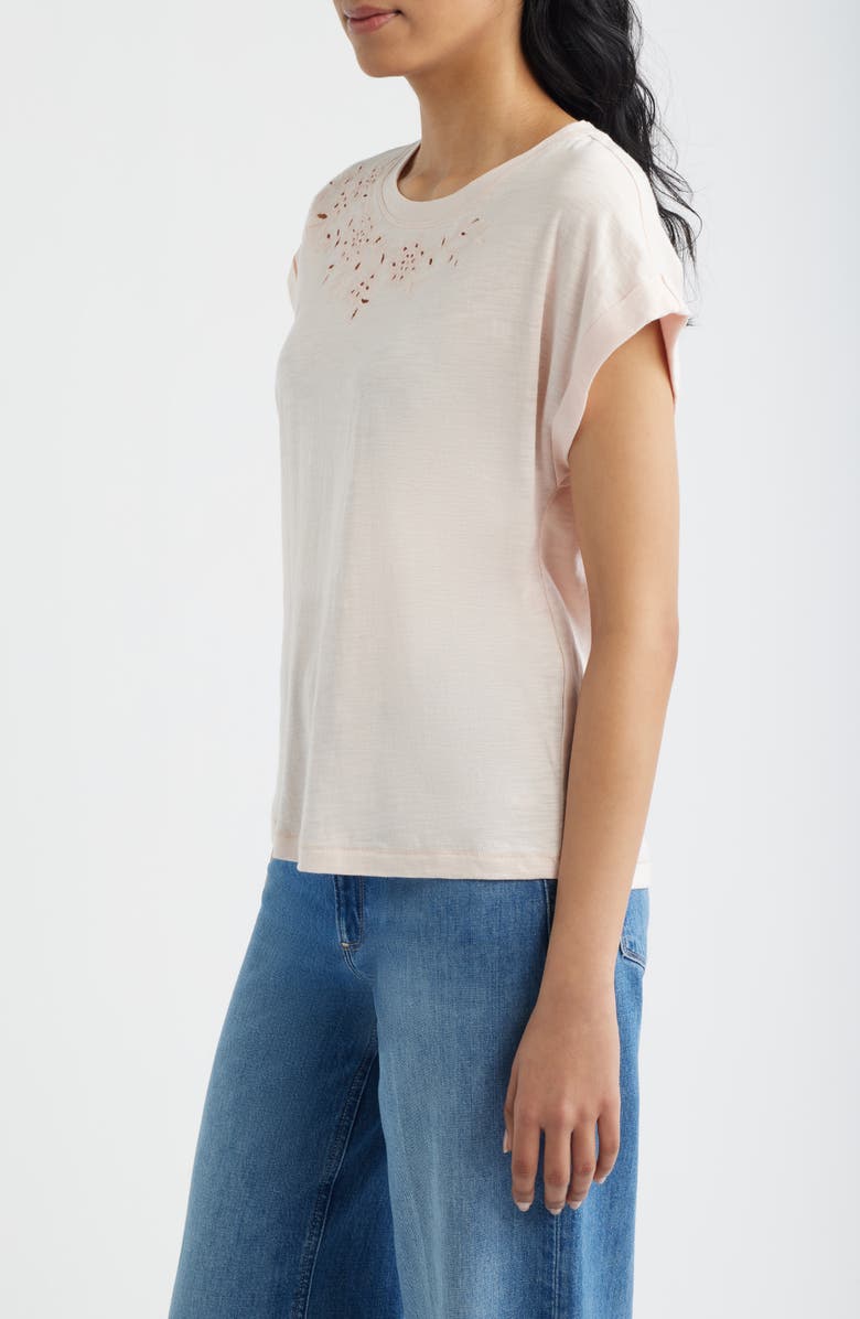 Wit & Wisdom Embroidered Eyelet Cap Sleeve T-Shirt, Alternate, color, Angel Pink