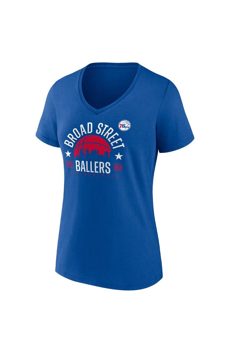 FANATICS Women's Fanatics Branded Royal Philadelphia 76ers Hometown Collection Broad Street Ballers V-Neck T-Shirt, Alternate, color, Royal