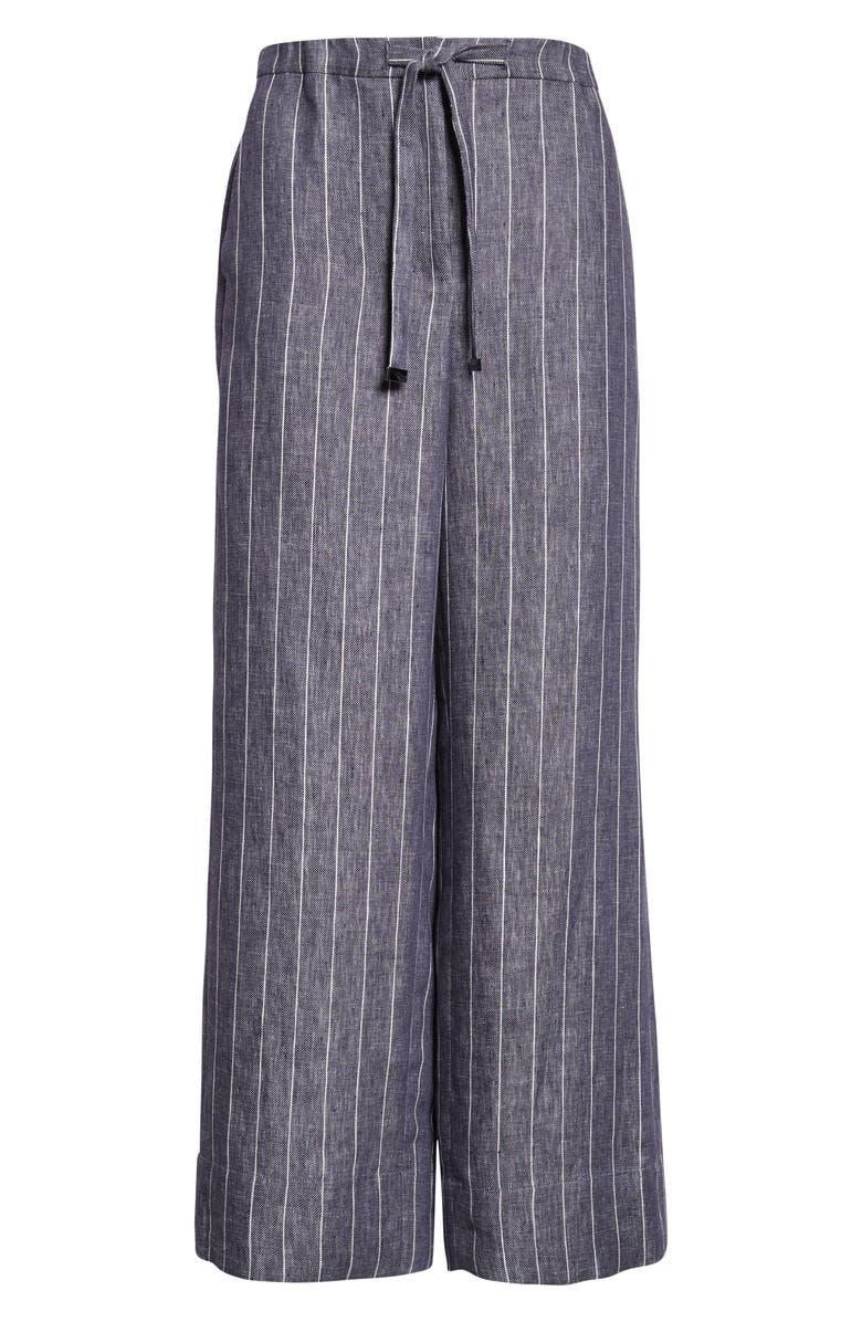 Max Mara Cresta Pinstripe Linen Twill Wide Leg Crop Pants, Alternate, color, Ultramarine