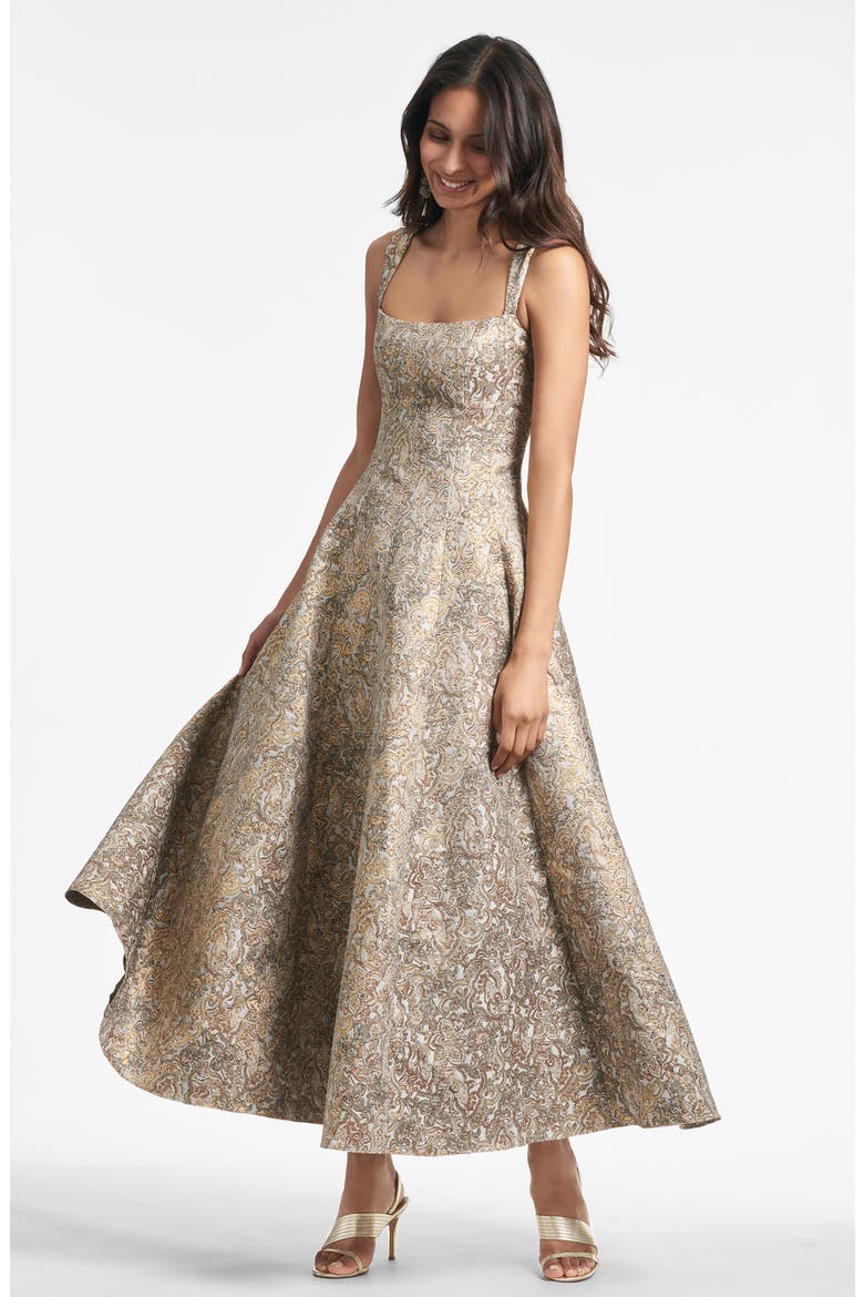 Audrey Metallic Floral Embroidery Gown, Alternate, color, GILDED FLORAL