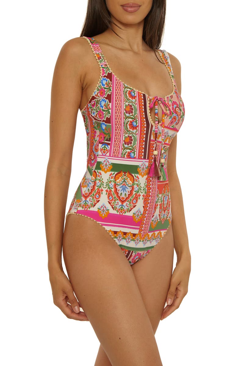 Lucky Brand Verona Tile Print One-Piece Swimsuit, Alternate, color, Pink Multi