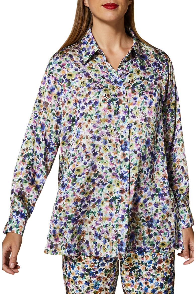 Balza Floral Satin Button-Up Shirt, Main, color, WISTERIA