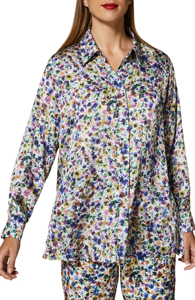 Marina Rinaldi Balza Floral Satin Button-Up Shirt, Main, color,