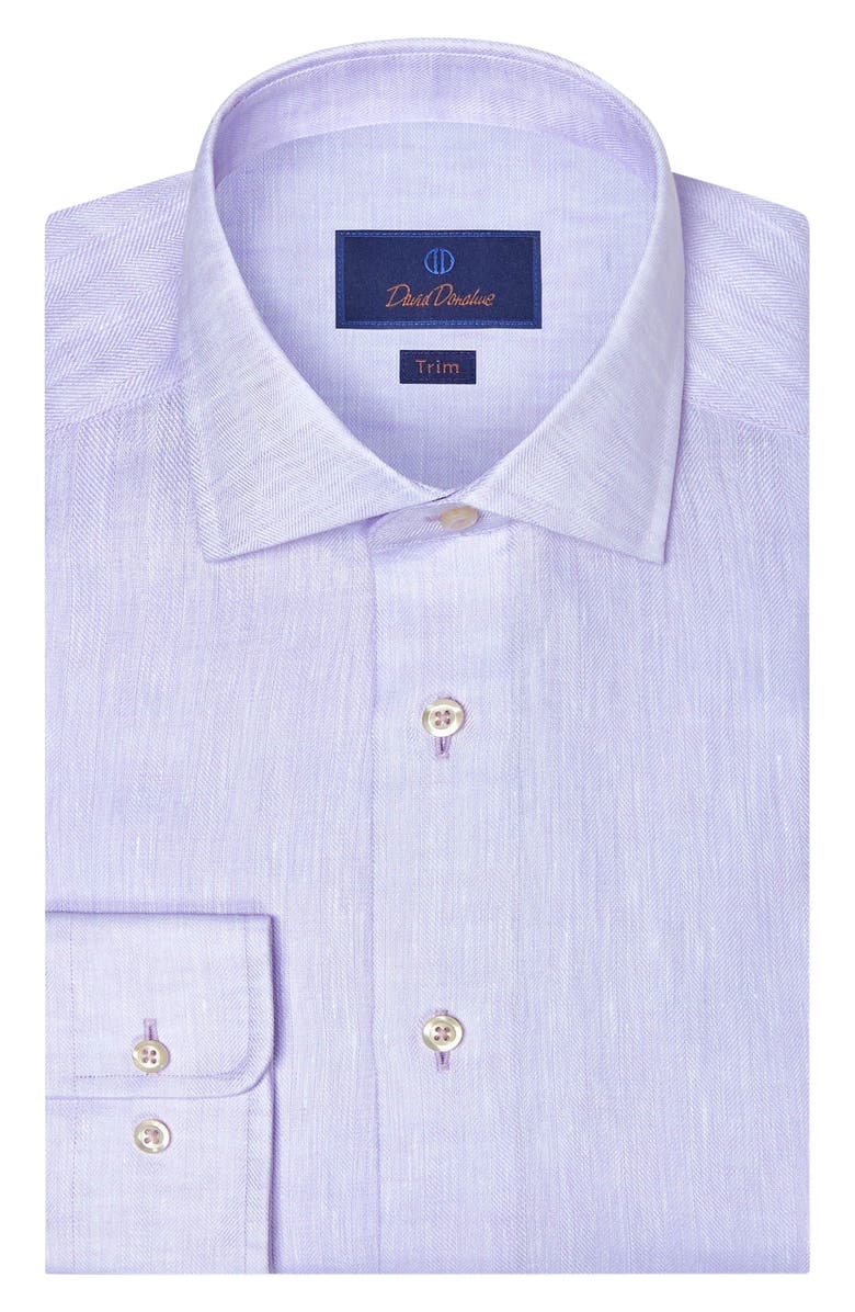 David Donahue Herringbone Linen Dress Shirt, Main, color, 