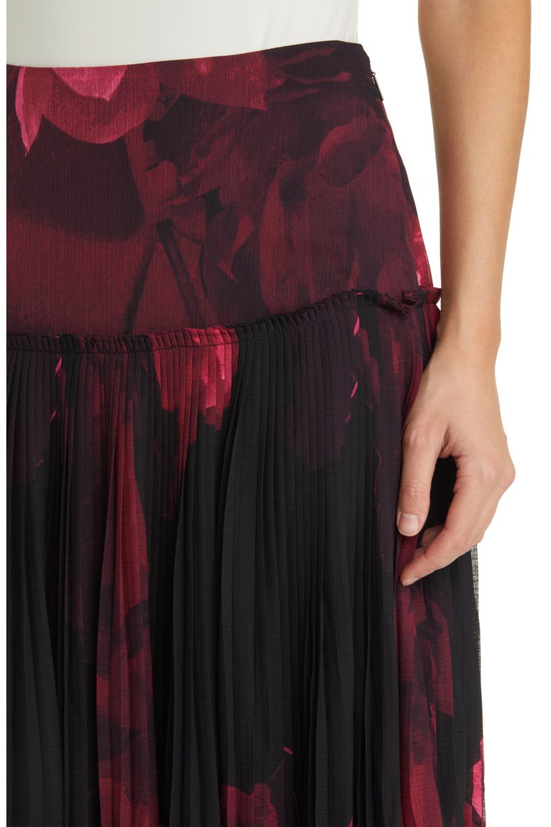 Raychi Floral Pleated Midi Skirt, Alternate, color, BLACK/ RED