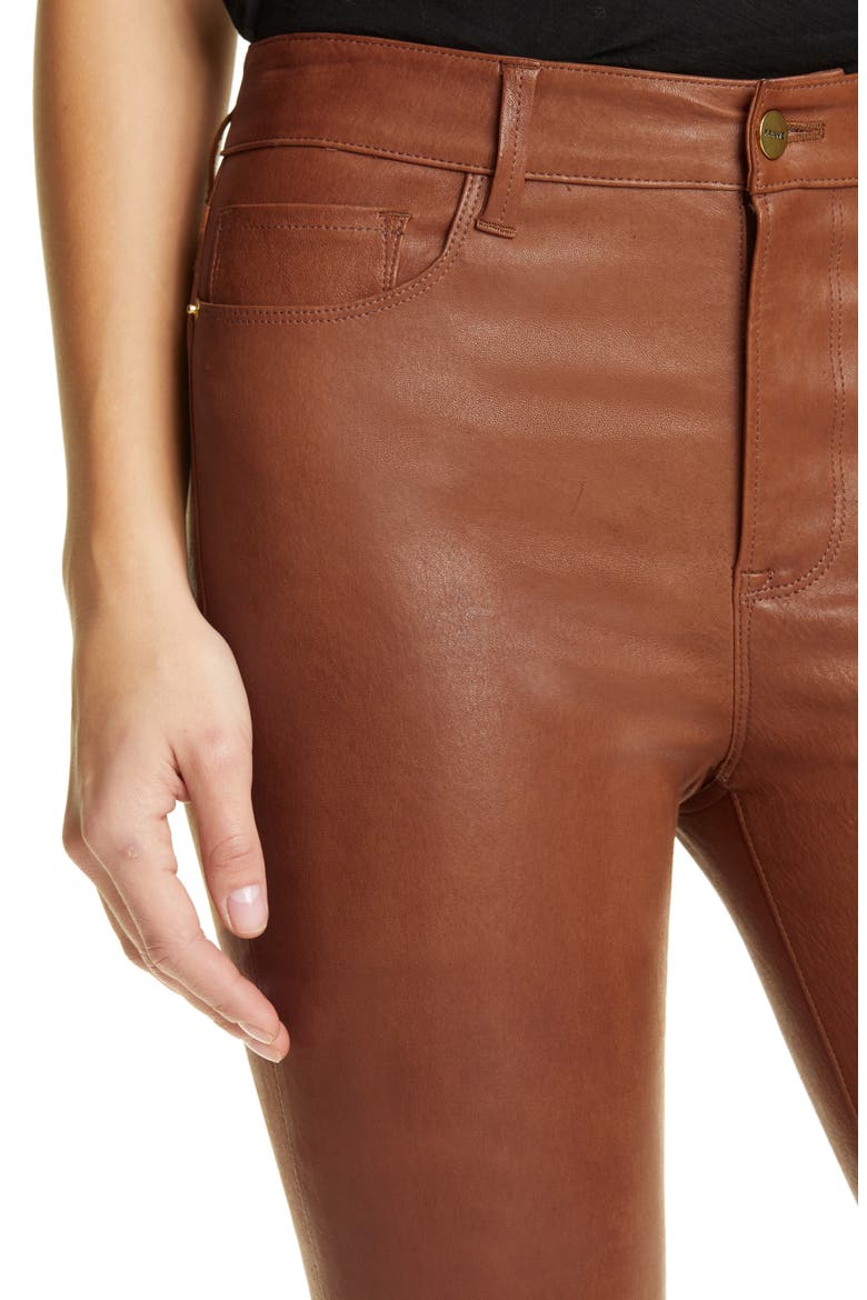 Le Crop Mini Boot Leather Pants, Alternate, color, TOBACCO
