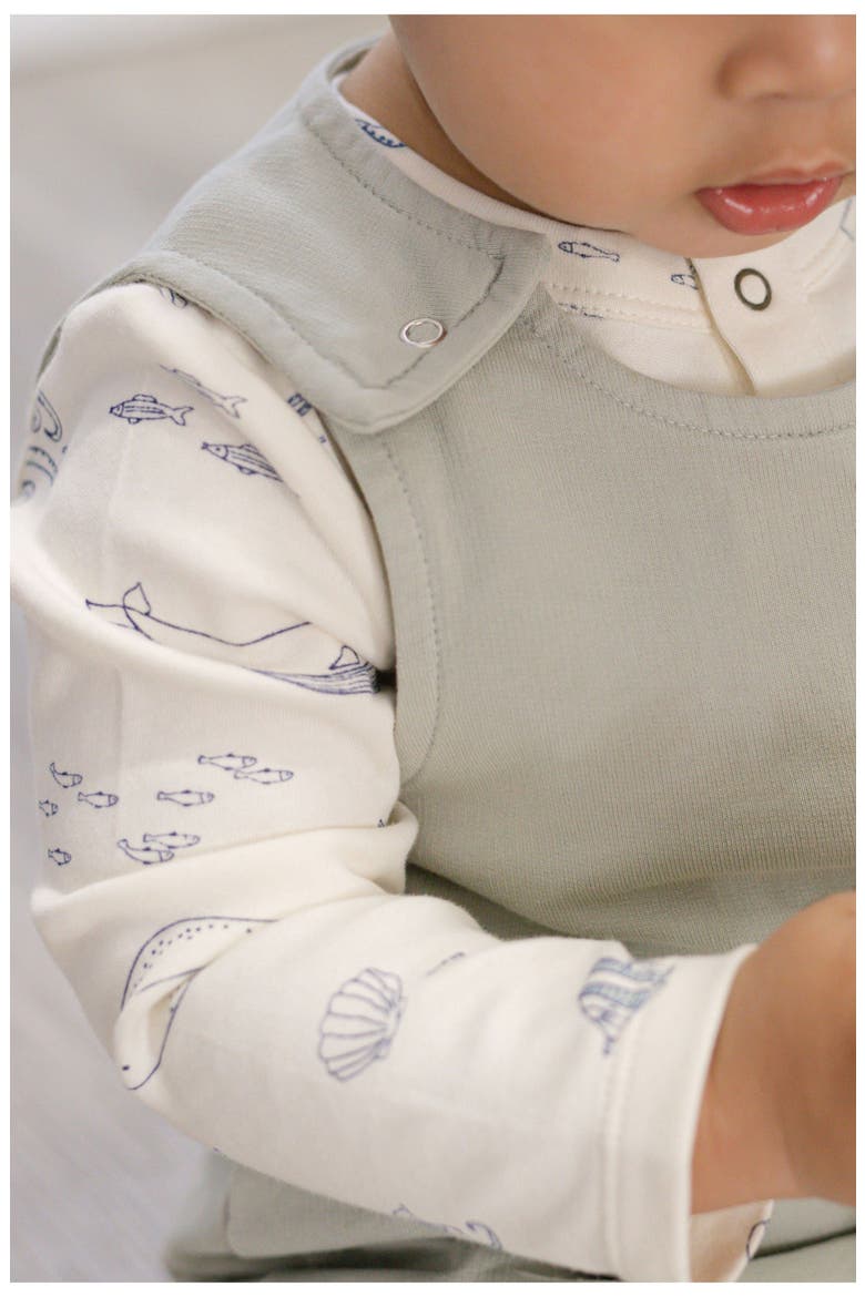 Organic Cotton French Terry Overalls, Alternate, color, SOFT SEA