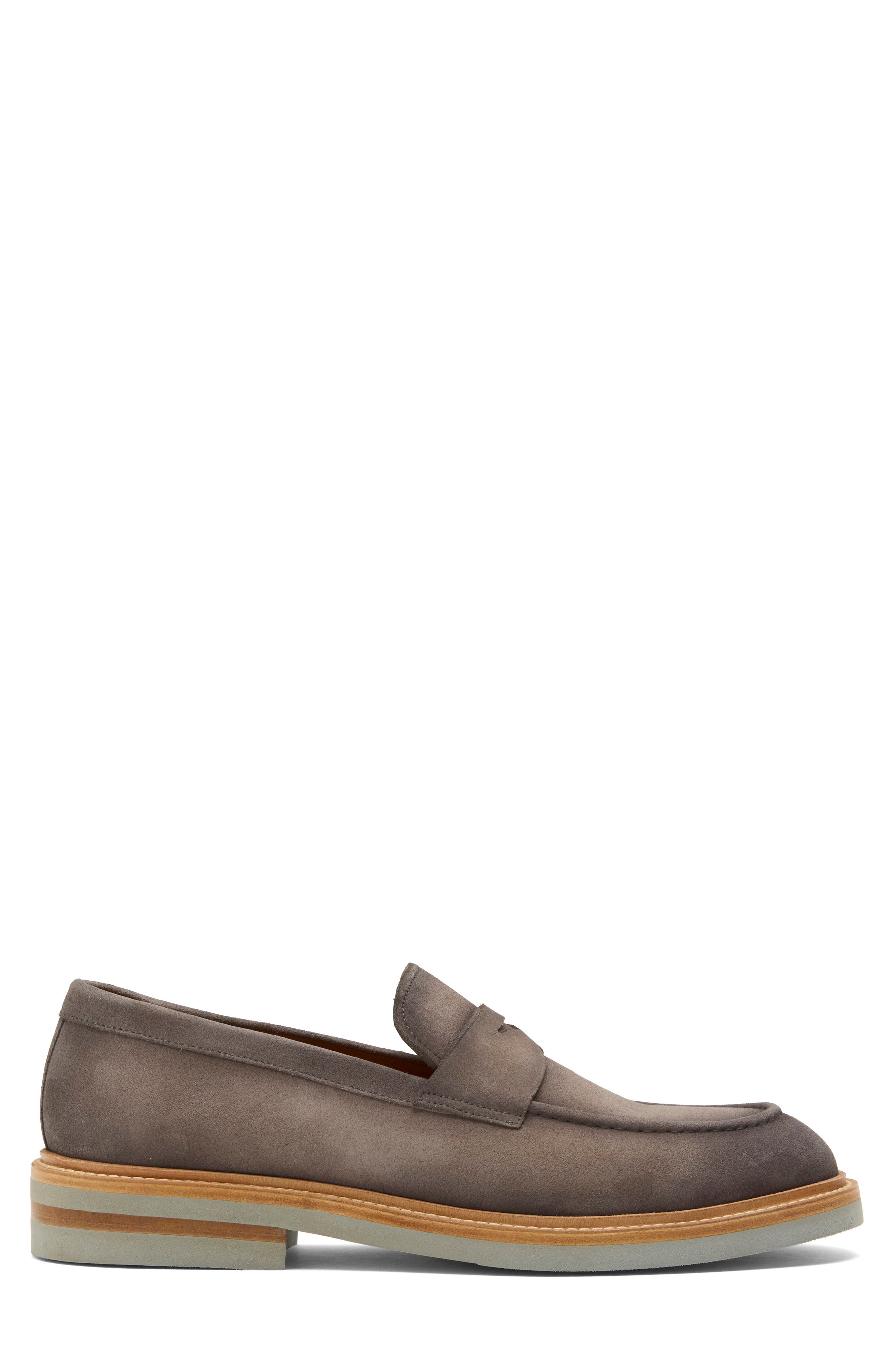 Baretta Leather Penny Loafer, Alternate, color, GREY SUEDE