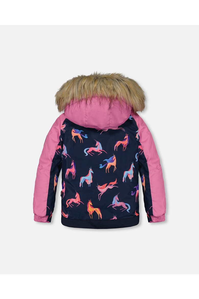 Little Girl's Two Piece Snowsuit Mauve Printed Unicorns, Alternate, color, Crocus