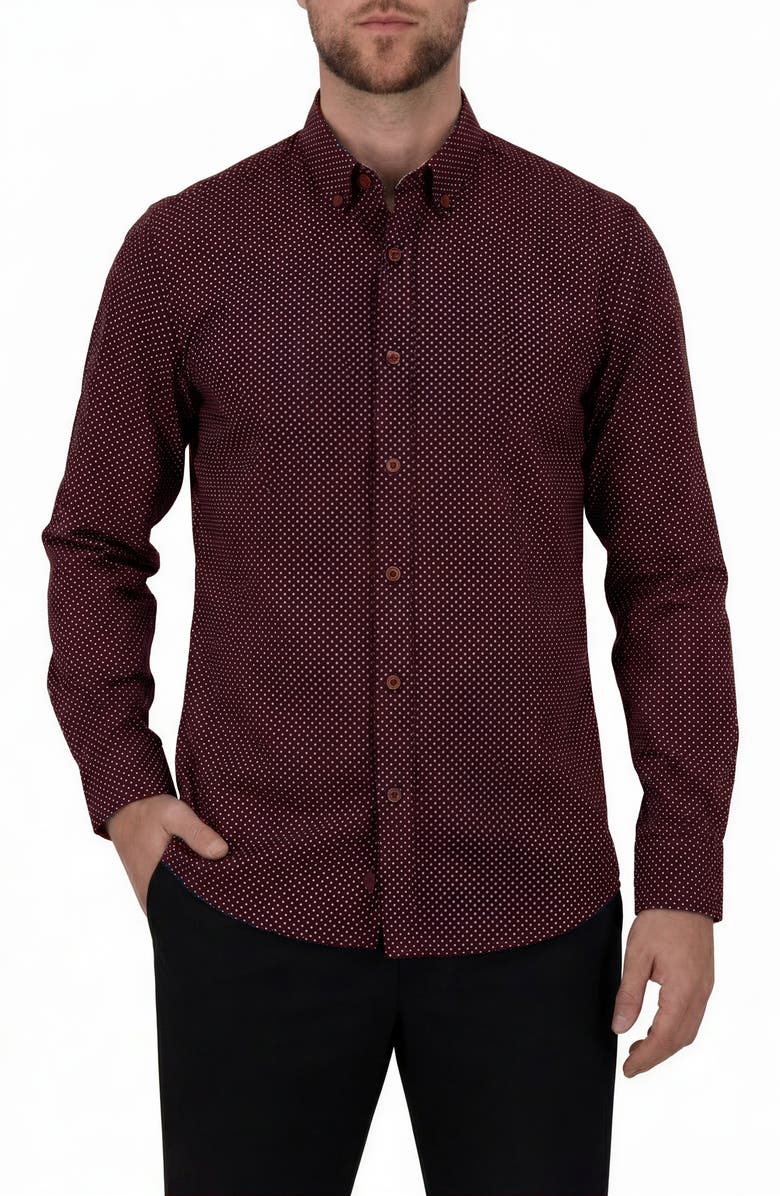 Report Collection Geometric Print 4-Way Stretch Sport Shirt, Main, color, Burgundy