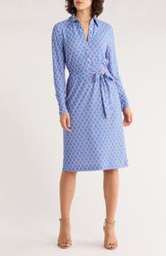 Brooks Brothers Geo Print Belted Long Sleeve Shirtdress
