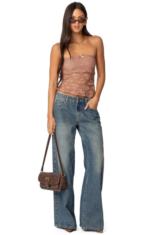 Edikted Ballet Floral Lace Crop Tube Top In Brown