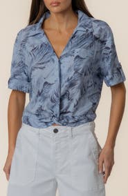KUT from the Kloth Rebel Printed Knot Front Linen Blend Top