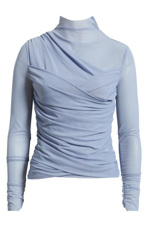 Etualh Ruched Mesh Turtleneck Top