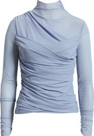 BOSS Orange Etualh Ruched Mesh Turtleneck Top