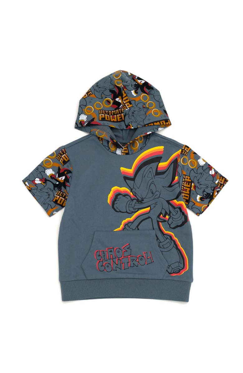 SEGA Sonic the Hedgehog Short Sleeve Hoodie & Shorts Set, Alternate, color, Gray Shadow Chaos Control