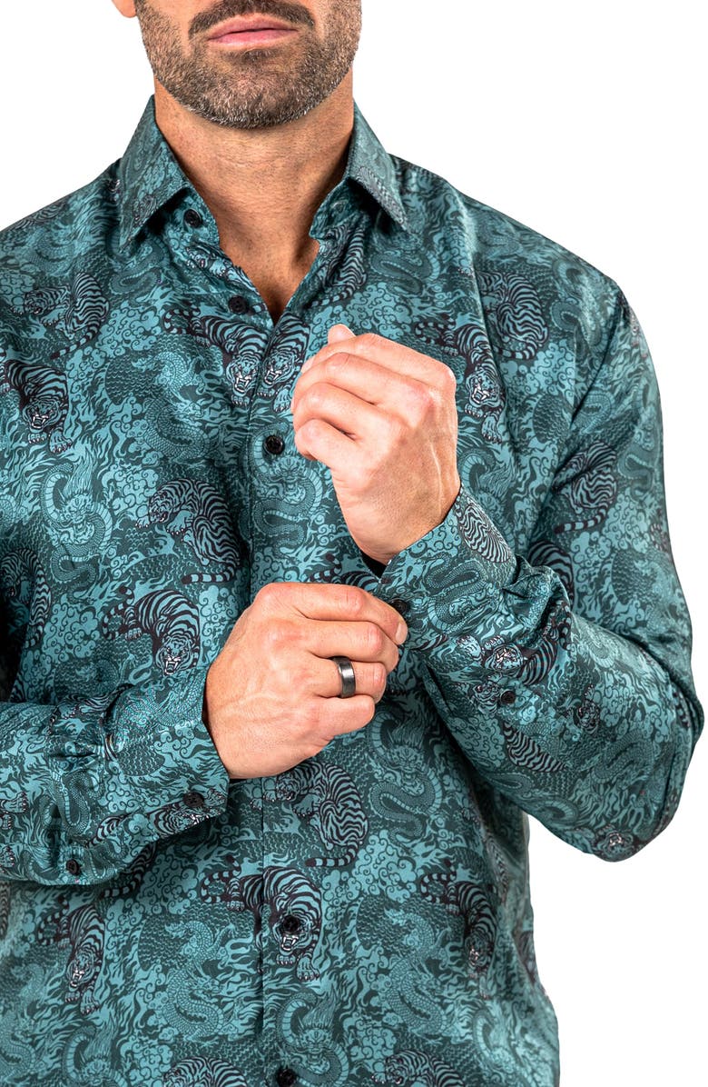 Maceoo Fibonacci Marthyr 0259 Contemporary Fit Button-Up Shirt, Alternate, color, Green