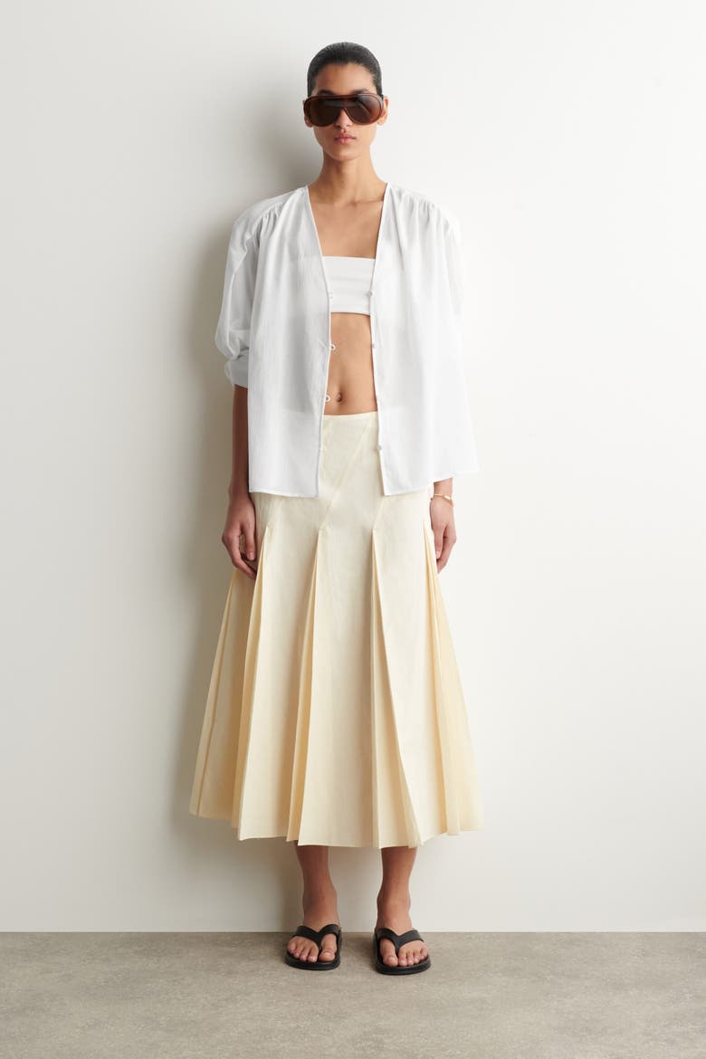 Gathered Lightweight Cotton V-Neck Shirt, Alternate, color, WHITE