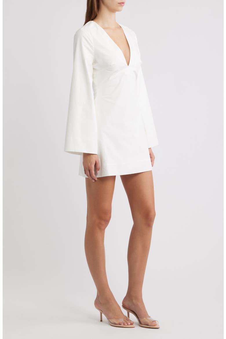 Isha Plunge Neck Bell Sleeve Cotton Minidress, Alternate, color, WHITE