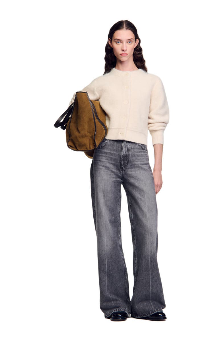 SANDRO Cropped fluffy knit cardigan, Alternate, color, 