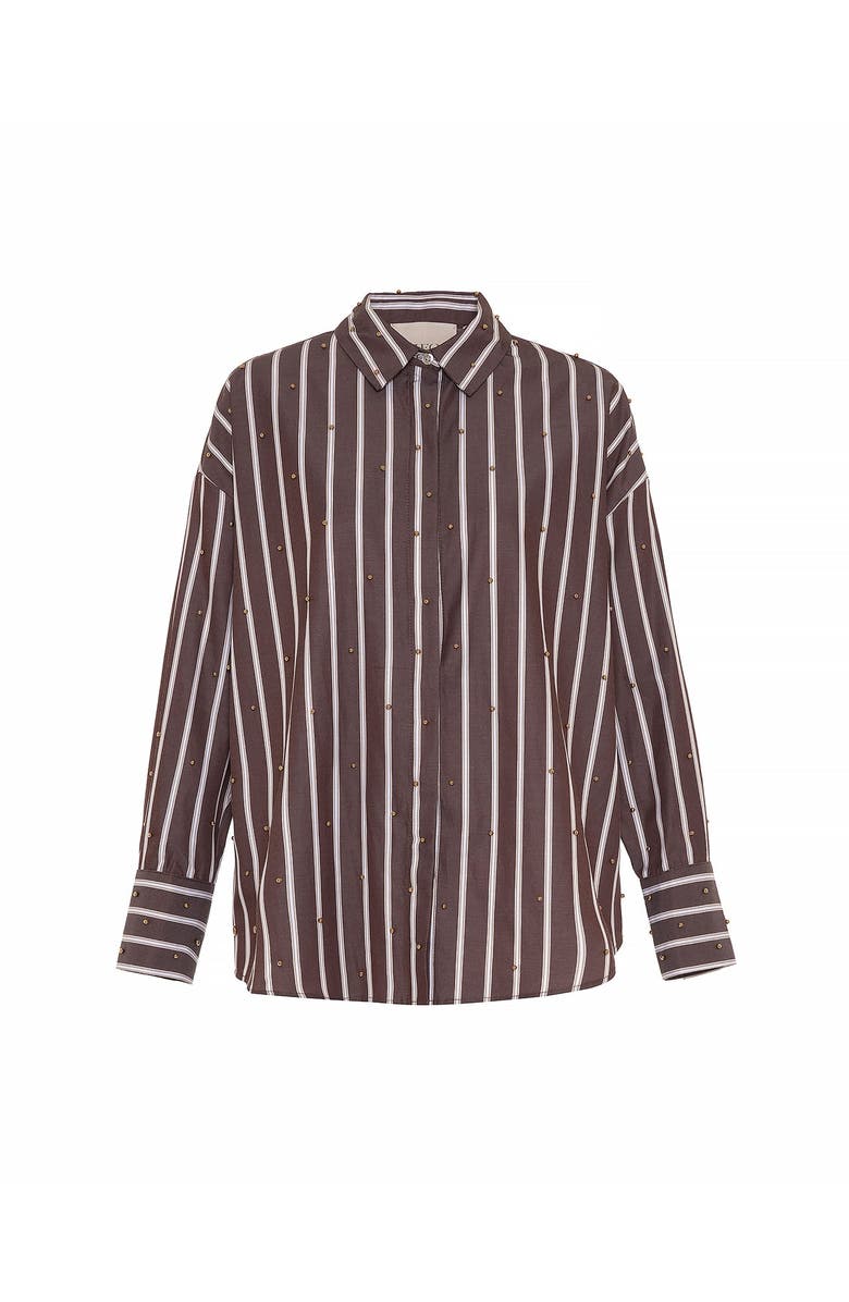 THEO The Label Echo Pearly Shirt, Main, color, Koffee/Gold