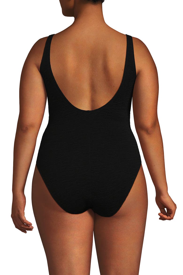 Womens Boucle Square Neck Scoop Back One Piece Swimsuit, Alternate, color, Black