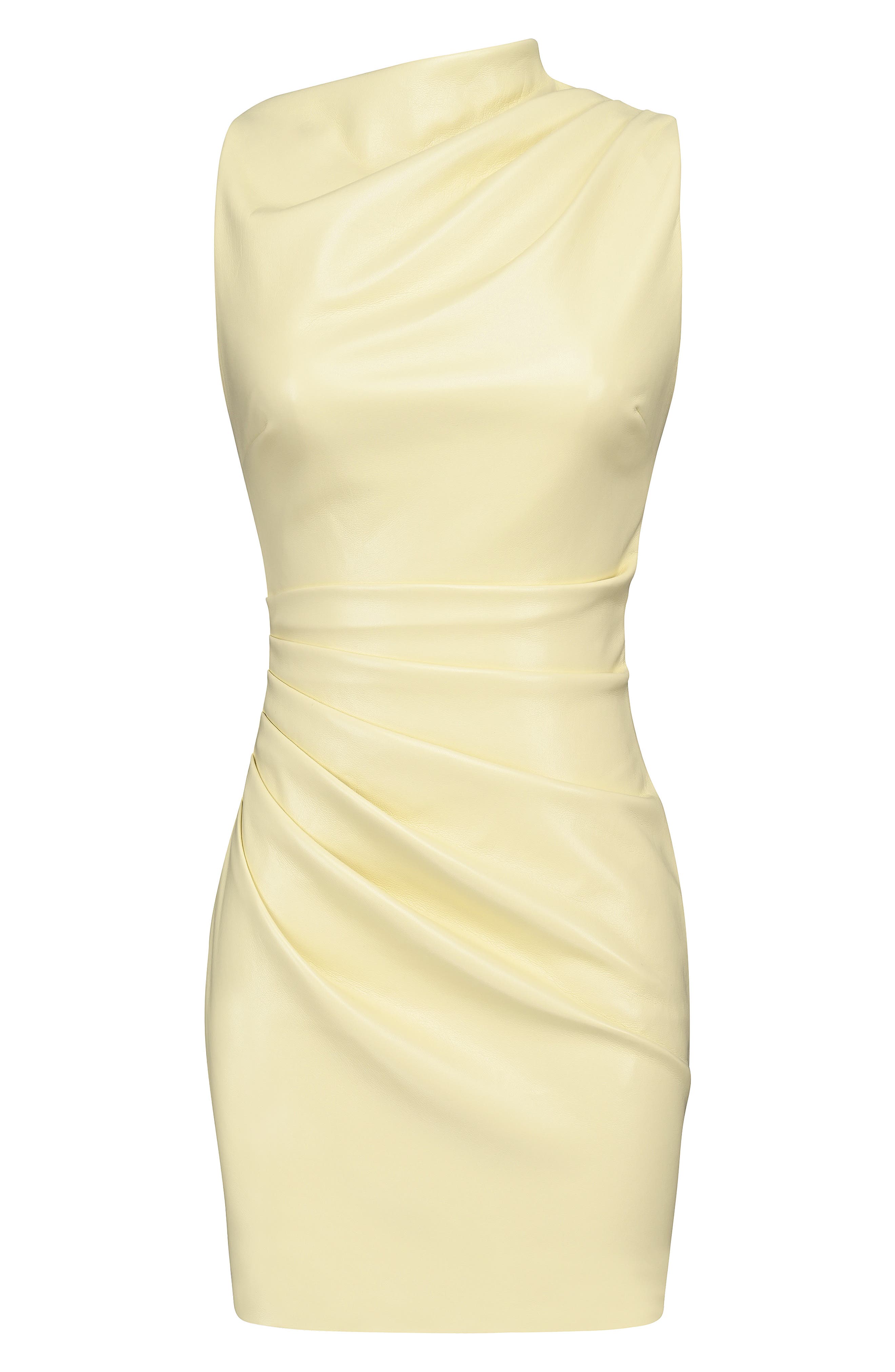 leather yellow dress House OF CB Maya Sleeveless Faux-Leather Mini Dress