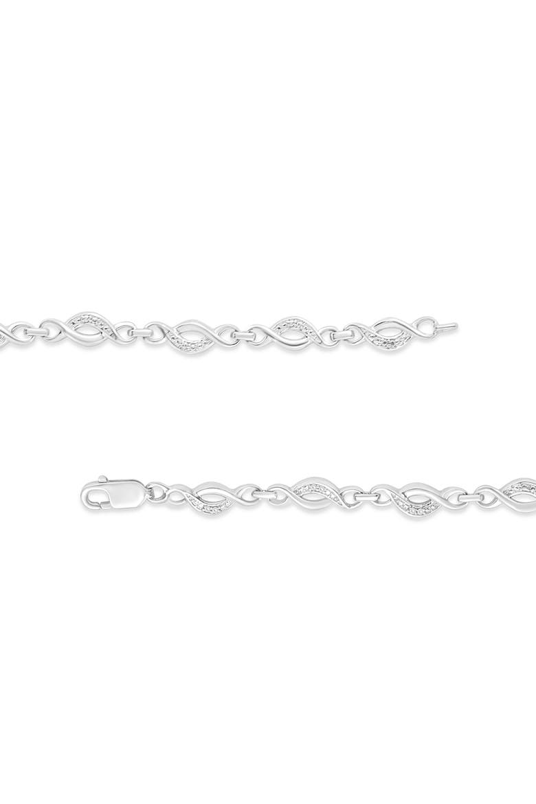 Silver Prong Set Diamond Accent Curved Spiral Link Bracelet, Alternate, color, White