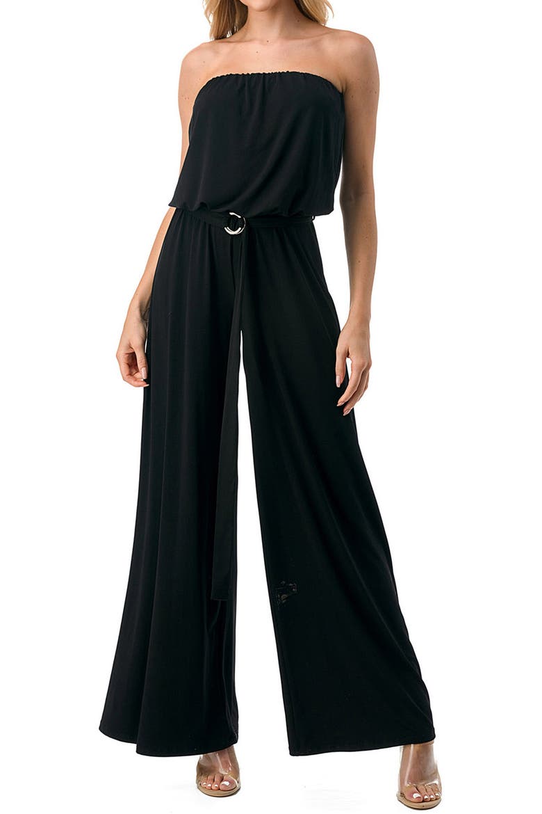 Strapless Wide Leg Jumpsuit, Main, color, BLACK