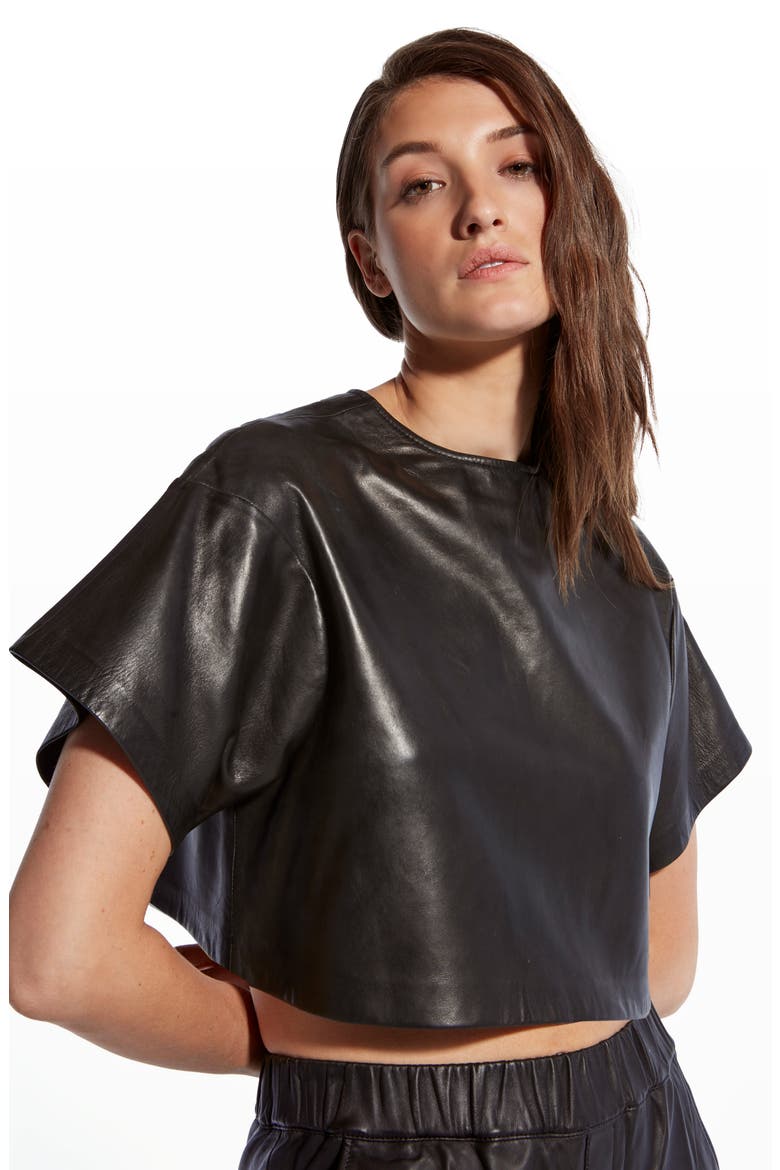 Beck Upcycled Leather Tee, Alternate, color, BLACK
