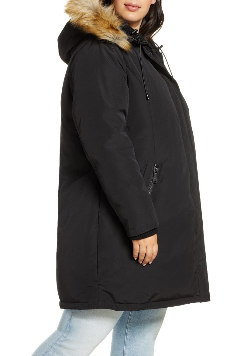 Faux Fur Trim Short Parka, Alternate, color, BLACK
