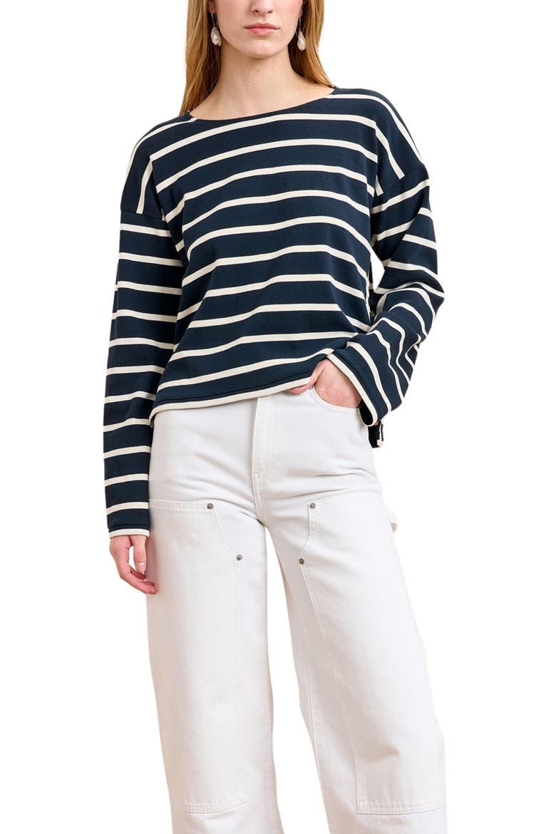 Long Sleeve Breton Tee, Alternate, color, Navy/Ecru
