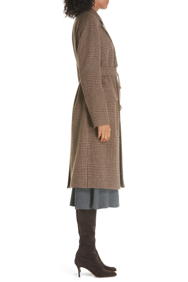 Plaid Lambswool & Alpaca Belted Coat, Alternate, color, BROWN GLEN PLAID