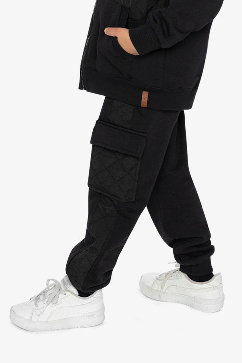 Bi-Material Fleece Cargo Pocket Quilted Panel Sweatpants, Alternate, color, Black