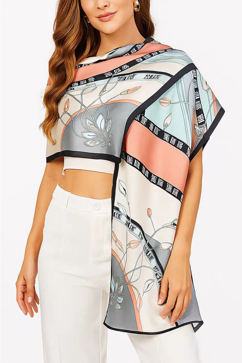 Mulberry Silk Printed Rectangular Long Shawl Scarf, Main, color, Mint Green