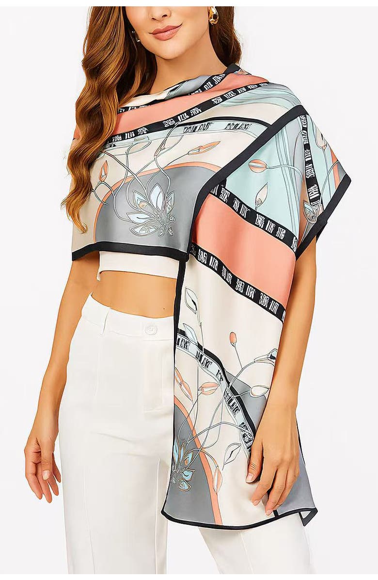 SILKSILKY Mulberry Silk Printed Rectangular Long Shawl Scarf, Main, color, Mint Green