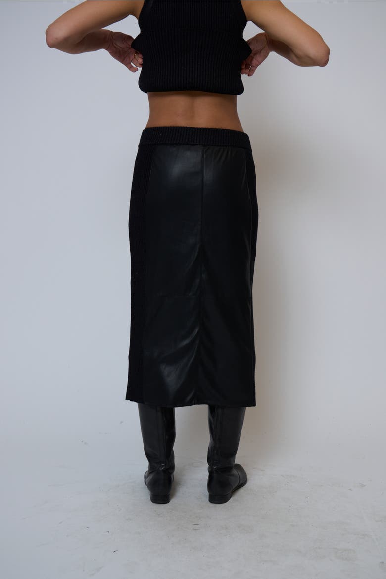 Milan Faux Leather Combo Skirt, Alternate, color, Black Combo